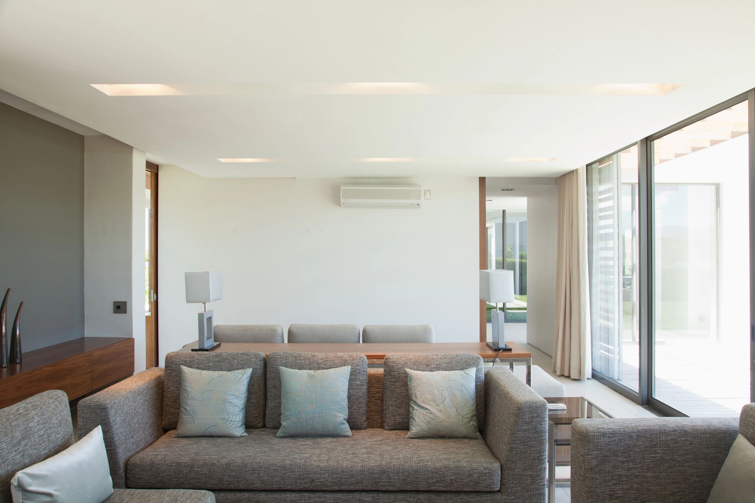 Bright living room overlooking patio